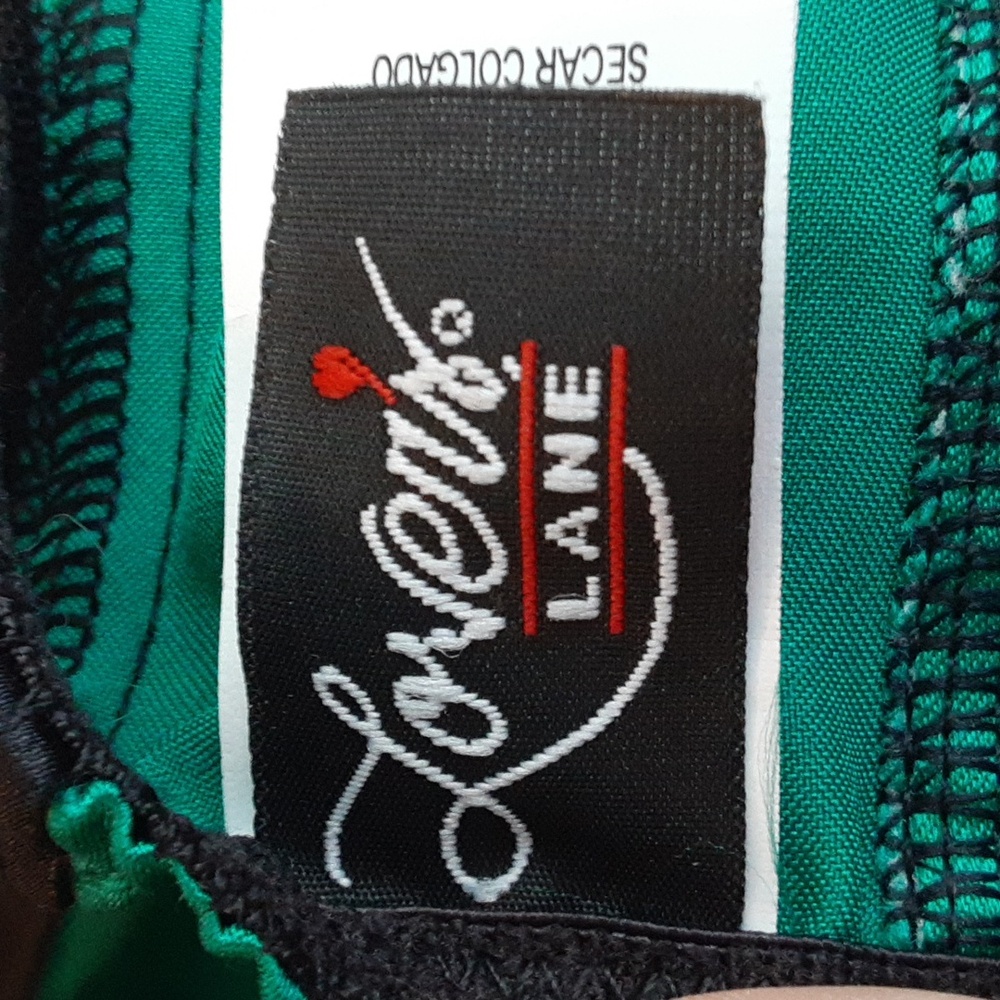 Lovers Lane Women's Lingerie Green Black Satin Lace Corsette Tie Up M Sexy - Picture 7 of 8